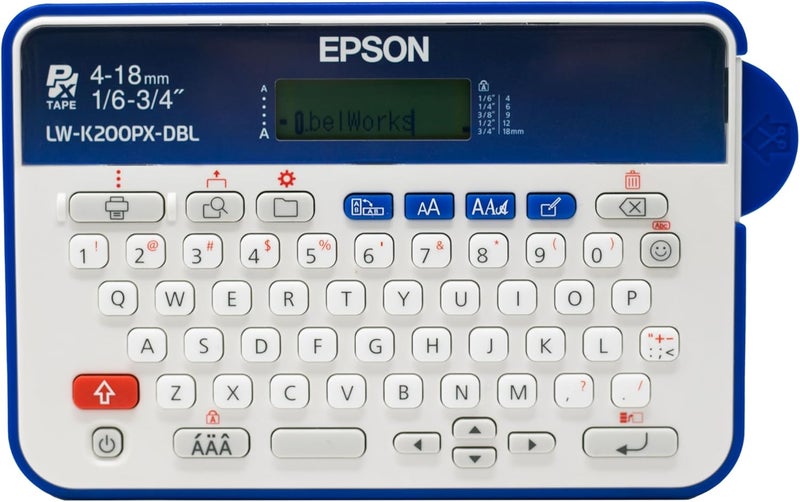 LABELWORKS Epson LW-K200PX-DBL Portable QWERTY Keyboard Label Maker for Home & Hobbies - Craft, Organize, and Personalize - Dark Blue Printer - Image 1